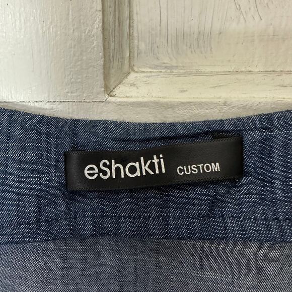 eShakti Custom Chambray Dress Womens A-Line Pockets Milkmaid Sleeveless Blue - Picture 2 of 8